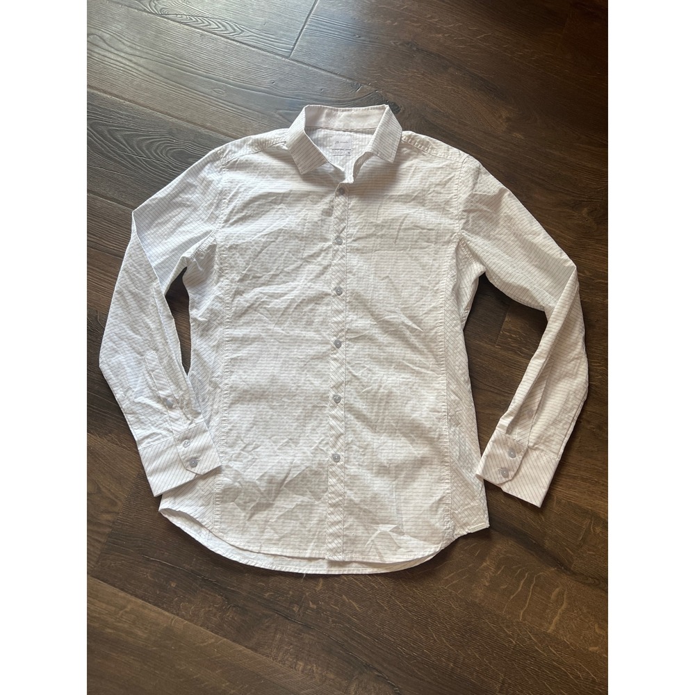 JB Holt Tailored Fit Button Down Shirt Men's Size Medium White Pinstripe Coolmax